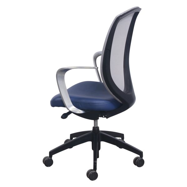 Kimball Mesh Back Used Conference Chair, Ocean Blue PU Leather Seat