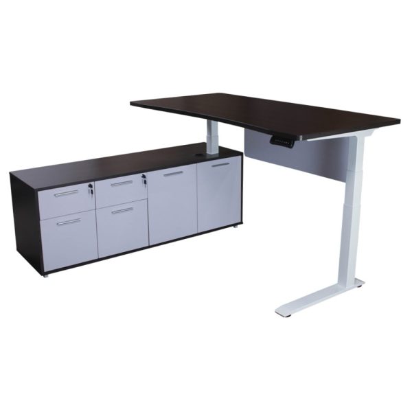 Sonoma Manager Lifting L-Shaped Laminate Desk with Left Return, Gray and White