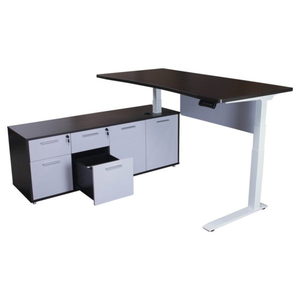 Sonoma Manager Lifting L-Shaped Laminate Desk with Left Return, Gray and White