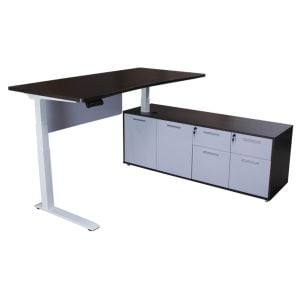 Sonoma Manager Lifting L-Shaped Laminate Desk with Right Return, Gray and White
