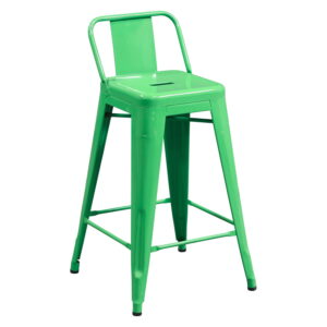Tolix Used Low Back Metal Stool, Green