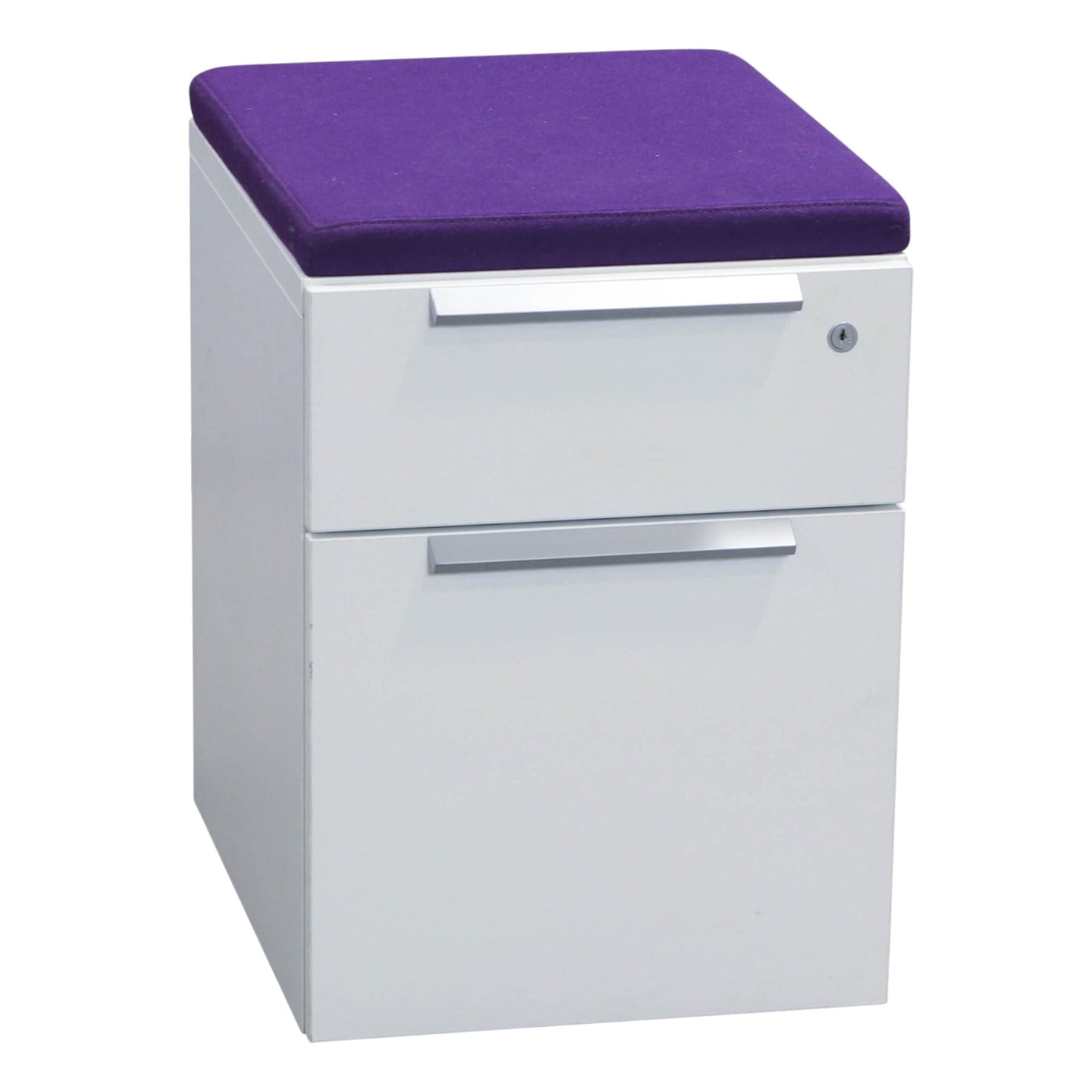 Teknion Used Mobile Box File Pedestal, White w Purple Cushion