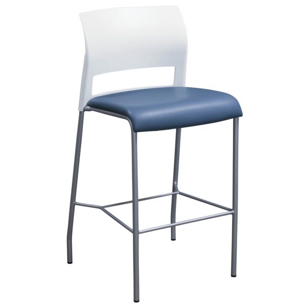 Steelcase Move Used Leather Stool, Blue and White