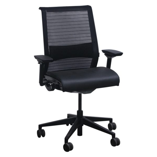 Steelcase Think Used Mesh Back Task Chair, Genuine Black Leather Seat