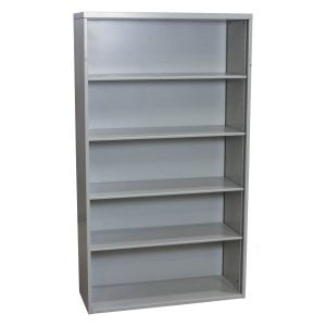 5 Shelf 63 Inch Used Metal Bookcase, Light Gray