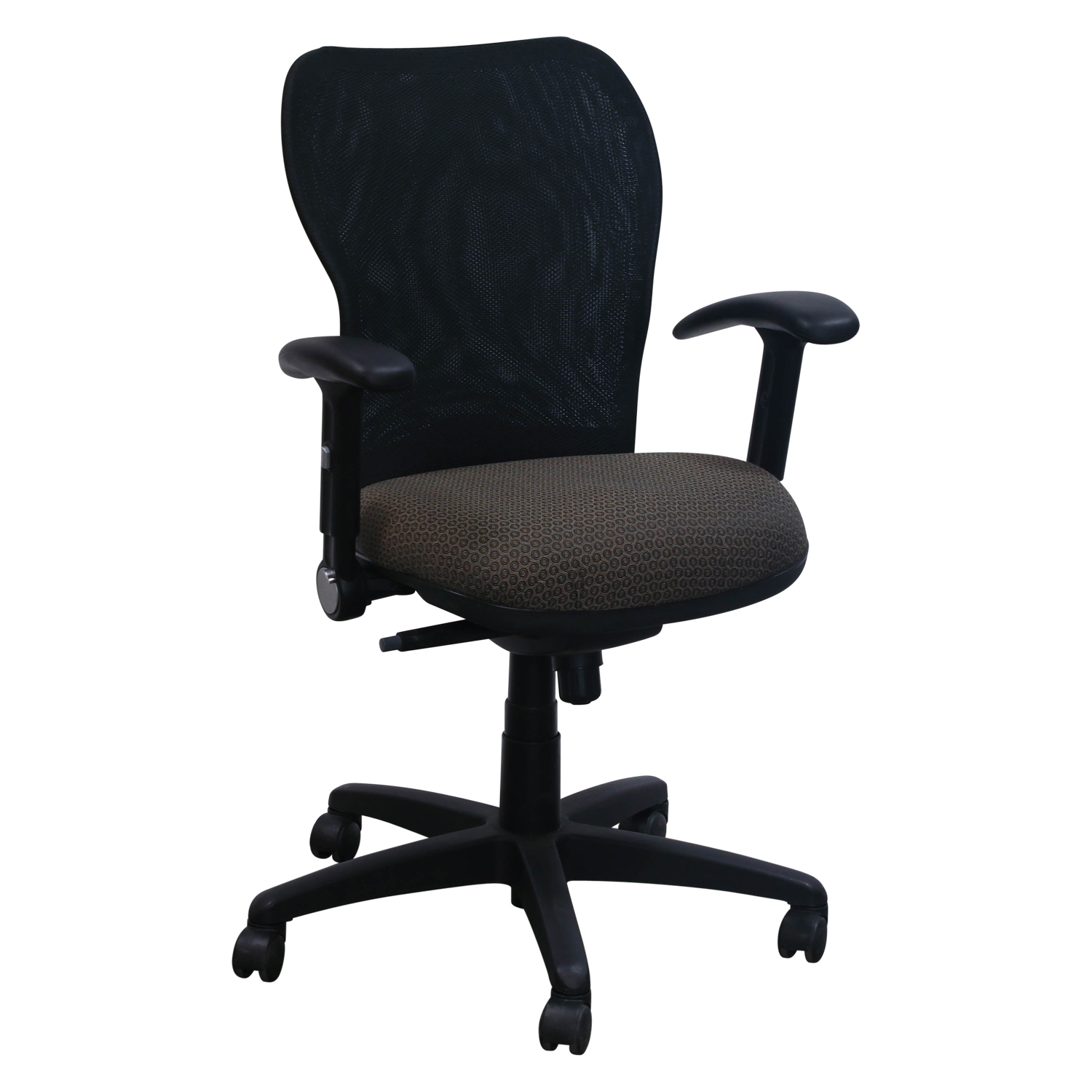 Via Used Black Mesh Mid Back Ergonomic Task Chair with Flip Arms, Golden Brown Pattern Seat