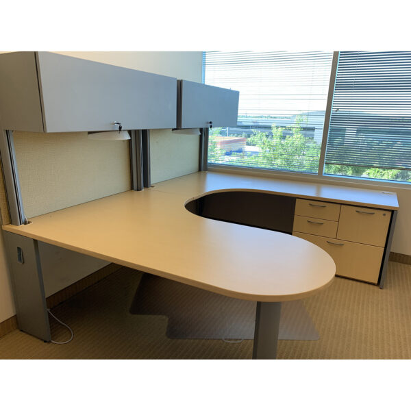 Teknion Used Bullet U-Shape Laminate Desk Set Right Return, Maple