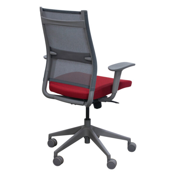 SitOnIt Wit High Back Used Gray Mesh Back Task Chair, Red Seat