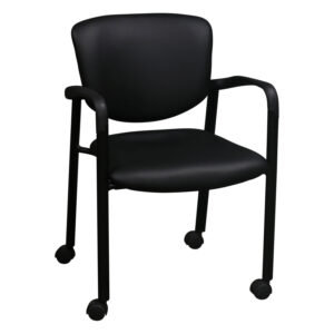 Haworth Improv Used Mobile PU Leather Stack Chair, Satin Black