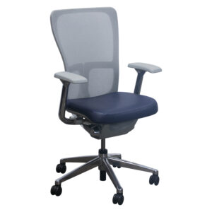Haworth Zody Light Gray Mesh Back Used Conference Chair, Faux Leather Navy Seat