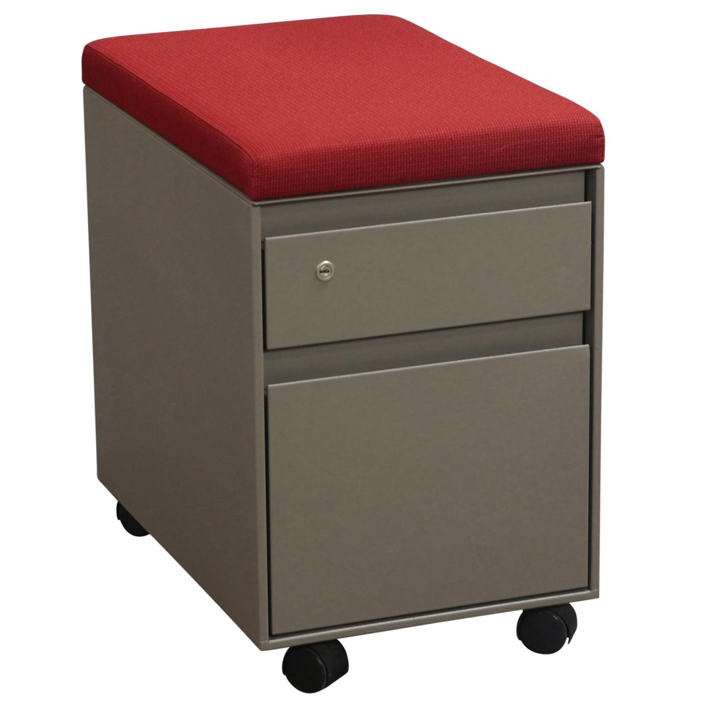 Steelcase Used Box File Mobile Pedestal with Red Pattern Cushion Top, Taupe