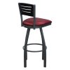 Used Round Vinyl Ebony Wood Back Stool, Metallic Red Orange Seat