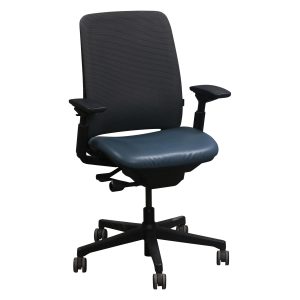 Steelcase Amia Used 3D Graphite Mesh Back Task Chair, Faux Blue Leather