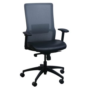 SitOnIt Novo Used Gray Mesh Back Chair, PU Black Leather Seat