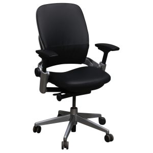 Steelcase Leap V2 Used Genuine Leather Task Chair w Platinum Frame, Black