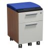 Teknion Used Mobile Box File Pedestal, Light Walnut and White Laminate w Blue Cushion