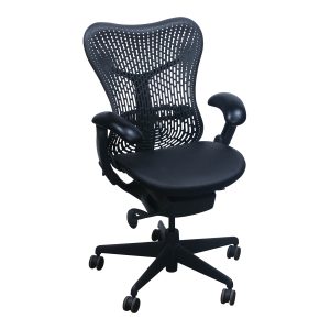 Herman Miller Mirra Used Graphite Mesh Back Task Chair, PU Satin Black Leather Seat