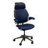 Humanscale Freedom Used High Back PU Leather Task Chair w Aluminum Frame and Headrest, Ocean Blue