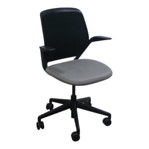 Steelcase Cobi Used Gray Mesh Back Fixed Arm Chair, Black and Gray