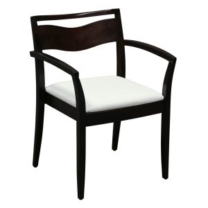 Knoll Ricchio Jr Used Stackable Walnut Wood Side Chair, Snow White PU Leather Seat