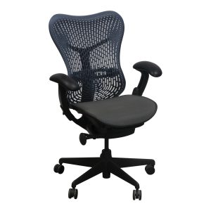 Herman Miller Mirra Used Blue Fog Back Task Chair, Graphite Mesh Seat