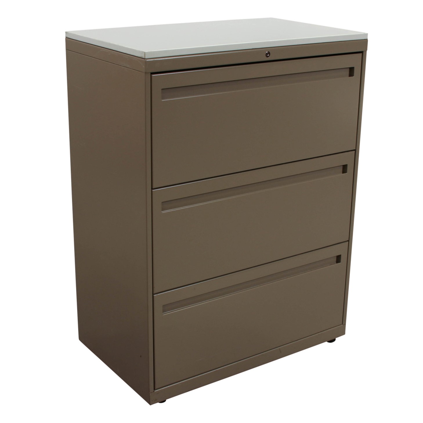 Allsteel 30 In 3 Drawer Used Lateral File w White Laminate Top, Taupe