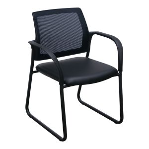 HON Ignition Series Used Mesh Back Sled Base Side Chair, Black Satin PU Leather