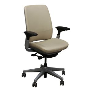 Steelcase Amia Used PU Leather Task Chair w Platinum Frame, Sand