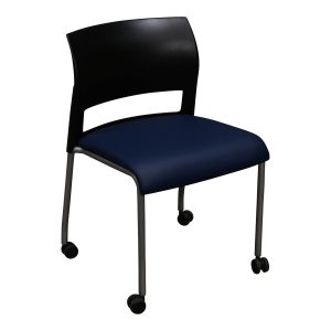 Steelcase Move Used Black Stack Chair, Ocean Blue PU Leather Seat