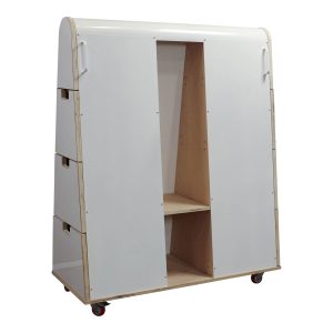 Used 50x72 In Dual Sided Mobile White Board with Storage, Natural Wood