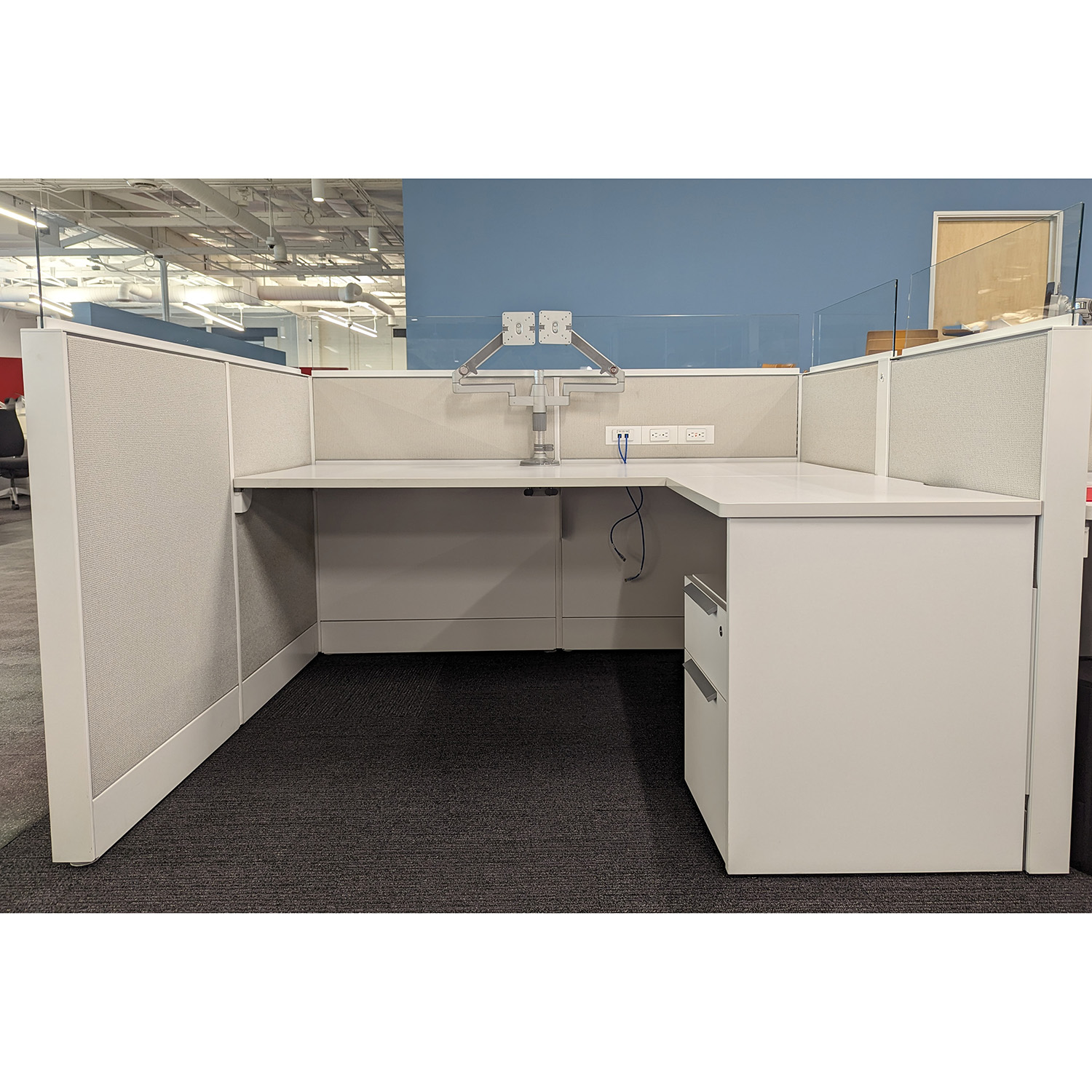 6x6 Teknion Leverage Used Cubicles w Glass, White and Gray