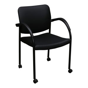Allsteel Tolleson Used Mobile Stack Chair, Black Satin PU Leather