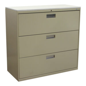 HON Used 3 Drawer 42 In Lateral File w White Laminate Top, Putty