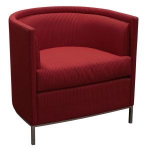 Used Barrel Shaped Fabric Club Chair, Red Pattern