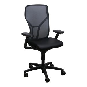 Allsteel Acuity Used Gray Mesh Back Task Chair, Satin Black PU Leather Seat