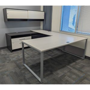 Global Used U-Shaped Desk Set w Left Return, Dark Gray and White