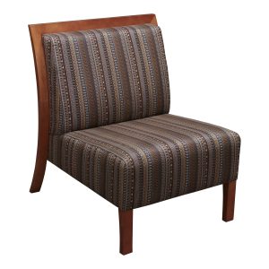 Gunlocke Used Cherry Wood Reception Chair, Tan and Blue Fabric