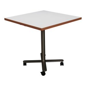 WCI Used 30 In Square Flip Top Laminate Mobile Table, White and Natural Wood