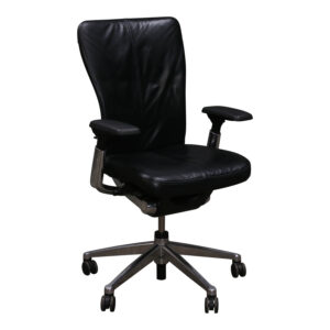 Haworth Zody Classic Used Leather Task Chair w Aluminum Frame, Black