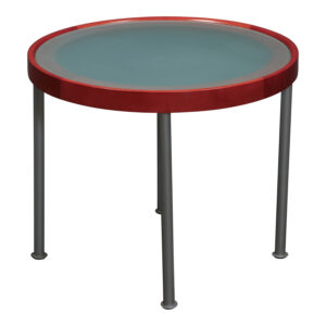 24 In Used Round Frosted Glass Top Side Table, Cherry