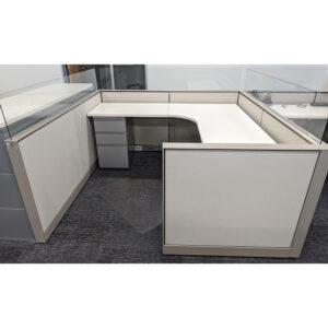 6x6 Herman Miller Canvas Used Cubicle w Glass, Light Taupe