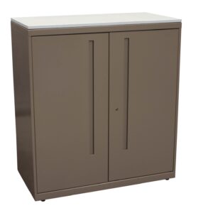 Allsteel Used Two Door 36x39 In Storage Cabinet w White Laminate Top, Taupe