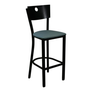 Falcon Used Black Wood Bar Stool, Blue Green Seat