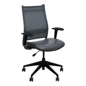 SitOnIt Wit High Back Used Gray Mesh Task Chair, Gray PU Leather Seat