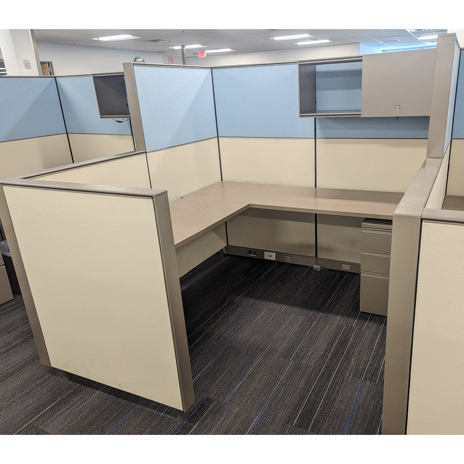 6x6 Herman Miller Canvas Used Cubicle, Light Blue and Tan