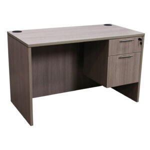 Everyday 24x48 Single Pedestal Laminate Desk Circle Grommet, Cement Gray