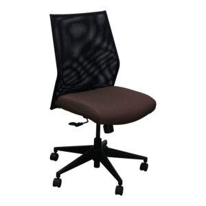 Trendway Sketch Used Black Mesh Armless Chair, Brown Circle Pattern