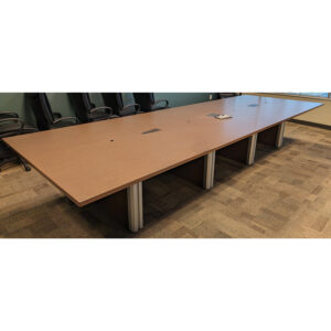 Used 15 Foot Laminate Conference Table with Powered Grommets, Walnut