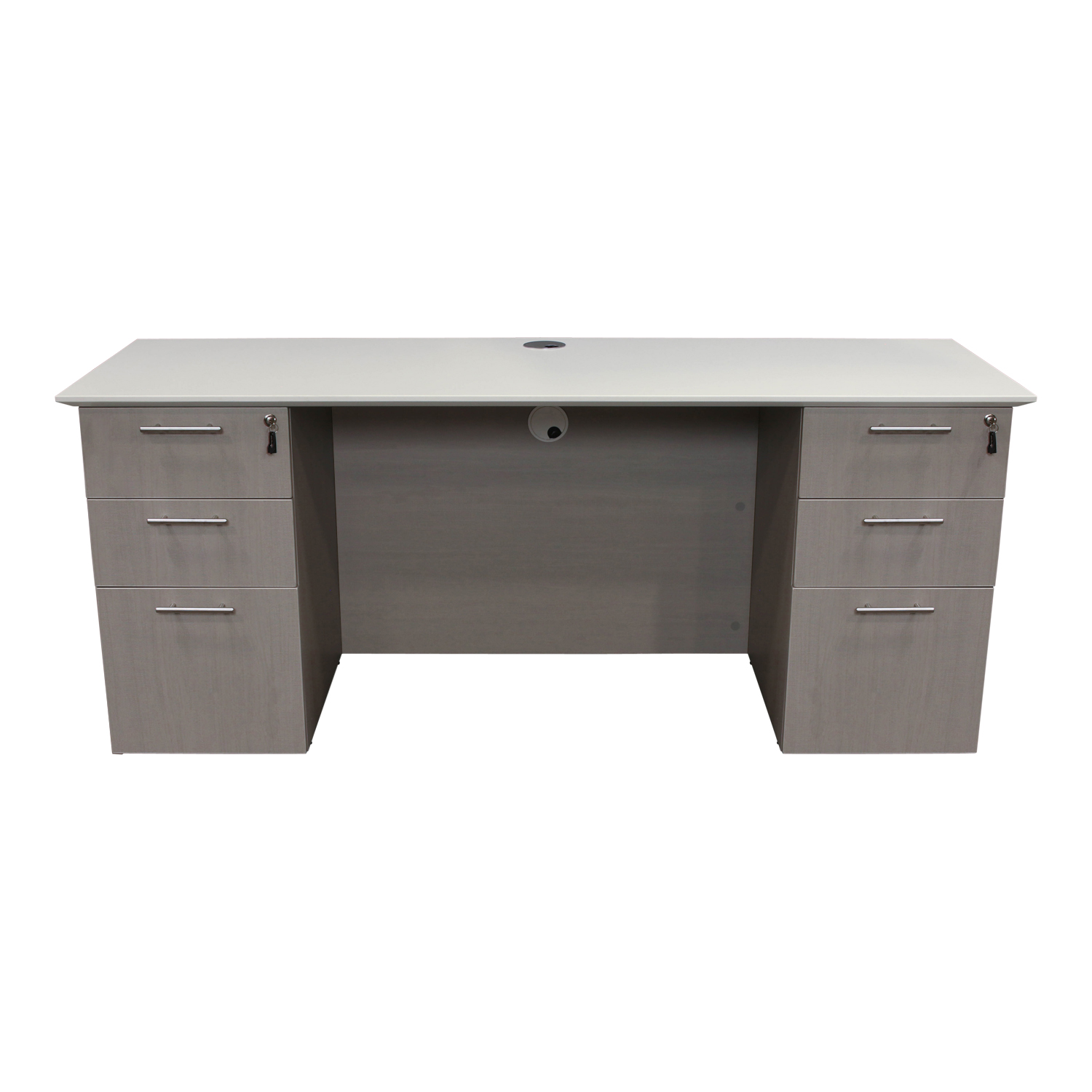 Catalina Laminate Straight Knee Space Credenza, Mishan Cloth and White