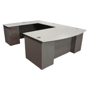 Catalina Laminate Straight Left Return U-Shape Desk, Mishan Cloth and White